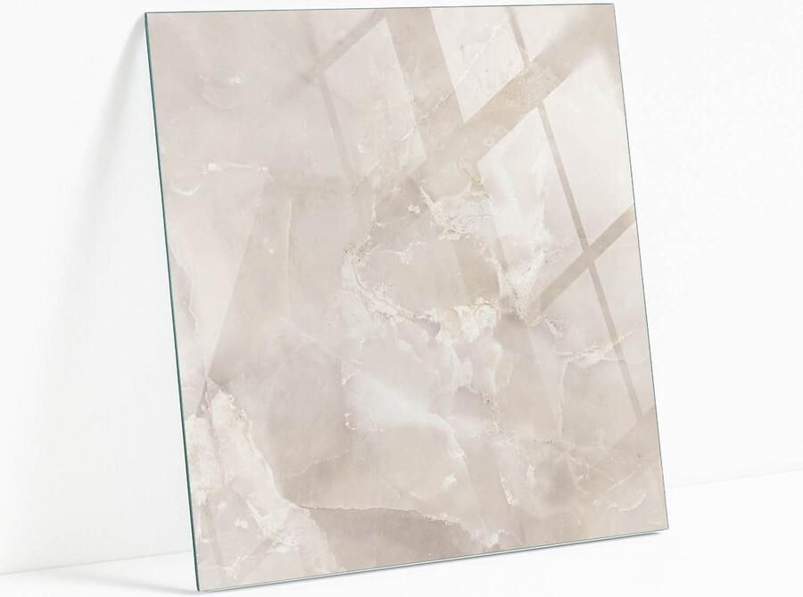 WALLFLUENT Marmer Textuurpatroon Glasplaat Tafel 60 x 60 cm Romig Veiligheidsglas Vierkant Tafelblad Glas Glazen Tafelblad Gehard Glazen Tafelblad Voor de Eettafel in de Eetkamer