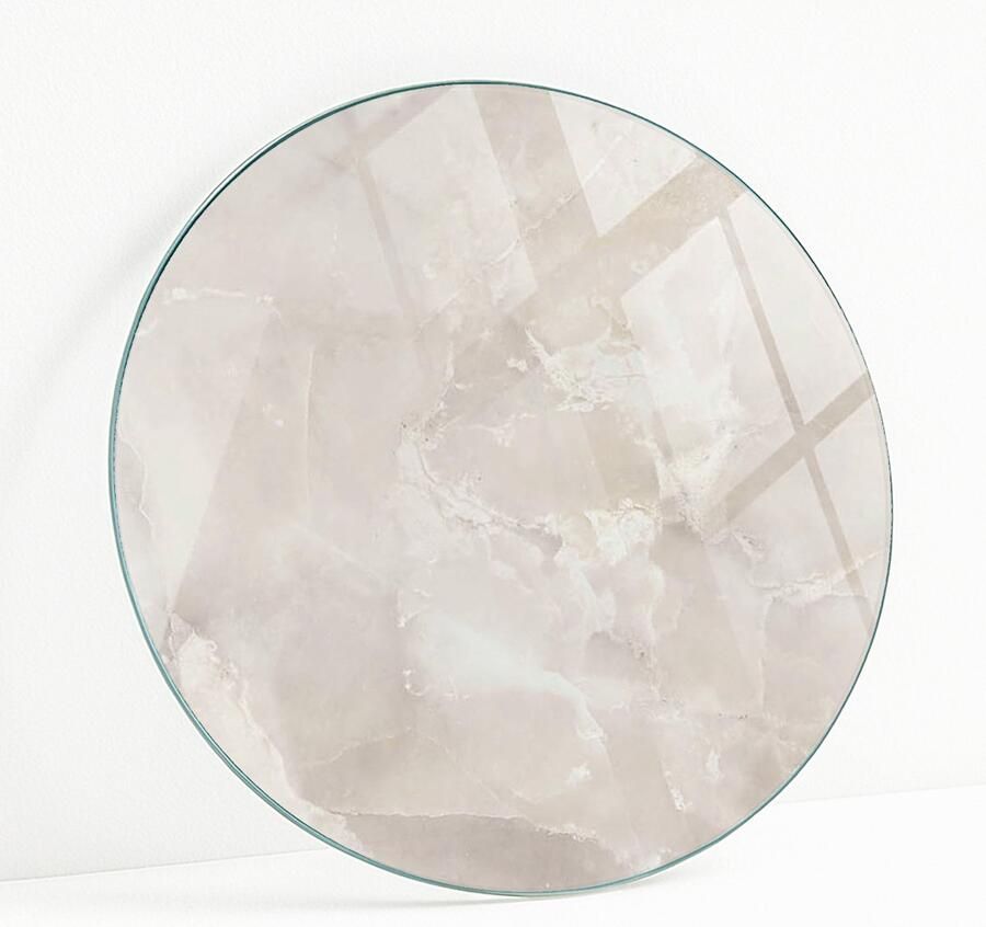 WALLFLUENT Marmer Textuurpatroon Glasplaat Tafel 50 cm Romig Veiligheidsglas Rond Tafelblad Glas Glazen Tafelblad Gehard Glazen Tafelblad Voor de Eettafel in de Eetkamer