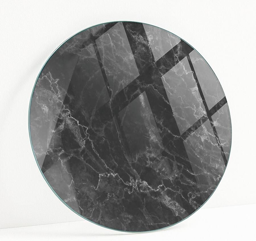 WALLFLUENT Marmerpatroon Met Aderen Glazen Tafelblad 90 cm Zwart Glazen Plaat Rond Tafelblad Glas Veiligheidsglas Gehard Glazen Tafelblad Voor de Eettafel in de Eetkamer