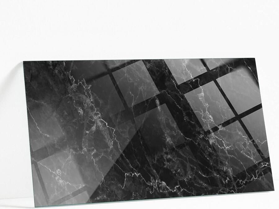 WALLFLUENT Marmerpatroon Met Aderen Glazen Tafelblad 120 x 60 cm Zwart Glazen Plaat Rechthoekig Tafelblad Glas Veiligheidsglas Gehard Glazen Tafelblad Voor de Eettafel in de Eetkamer