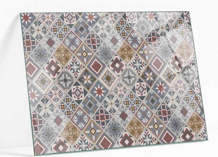 WALLFLUENT Mozaïekpatroon Met Ornamenten Gehard Glas 100 x 70 cm Grijs Glazen Tafelblad Rechthoekig Tafelblad Glas Glasplaat Tafel Glazen Tafelblad voor de Woonkamer