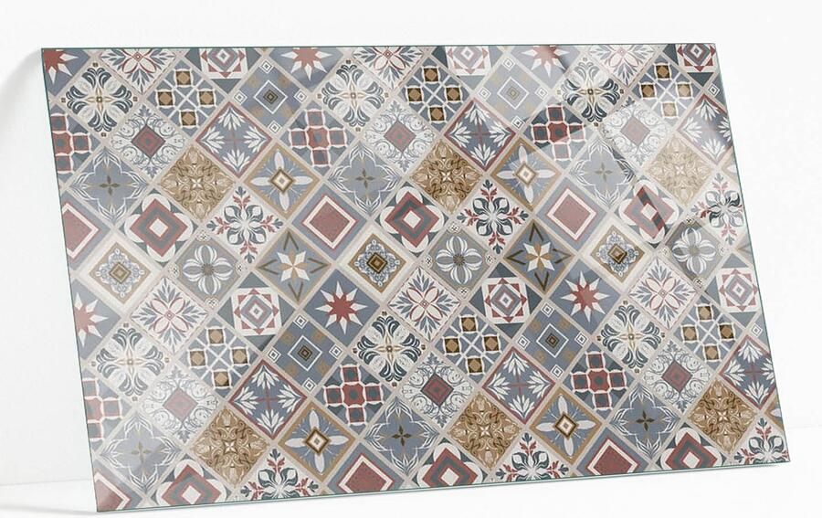 WALLFLUENT Mozaïekpatroon Met Ornamenten Gehard Glas 120 x 80 cm Grijs Glazen Tafelblad Rechthoekig Tafelblad Glas Glasplaat Tafel Glazen Tafelblad Geschikt voor de Keukentafel