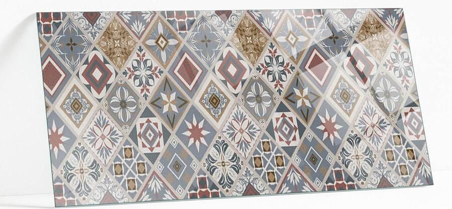 WALLFLUENT Mozaïekpatroon Met Ornamenten Gehard Glas 125 x 50 cm Grijs Glazen Tafelblad Rechthoekig Tafelblad Glas Glasplaat Tafel Gehard Glazen Tafelblad Voor de Eettafel in de Eetkamer