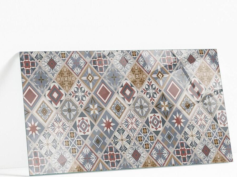 WALLFLUENT Mozaïekpatroon Met Ornamenten Gehard Glas 100 x 50 cm Grijs Glazen Tafelblad Rechthoekig Tafelblad Glas Glasplaat Tafel Gehard Glazen Tafelblad Voor de Eettafel in de Eetkamer