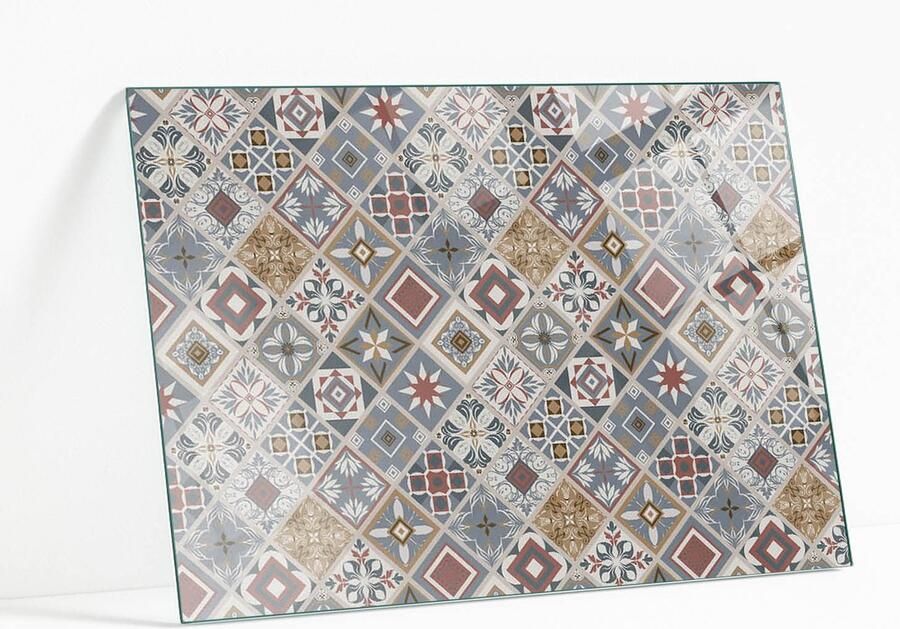 WALLFLUENT Mozaïekpatroon Met Ornamenten Gehard Glas 80 x 60 cm Grijs Glazen Tafelblad Rechthoekig Tafelblad Glas Glasplaat Tafel Glazen Tafelblad Geschikt voor de Keukentafel