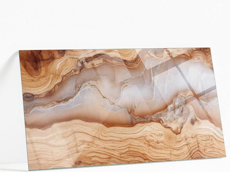 WALLFLUENT Natuurlijk Hout Met Hars Veiligheidsglas 120 x 60 cm Beige Gehard Glas Rechthoekig Tafelblad Glas Glazen Plaat Gehard Glazen Tafelblad Voor de Eettafel in de Eetkamer