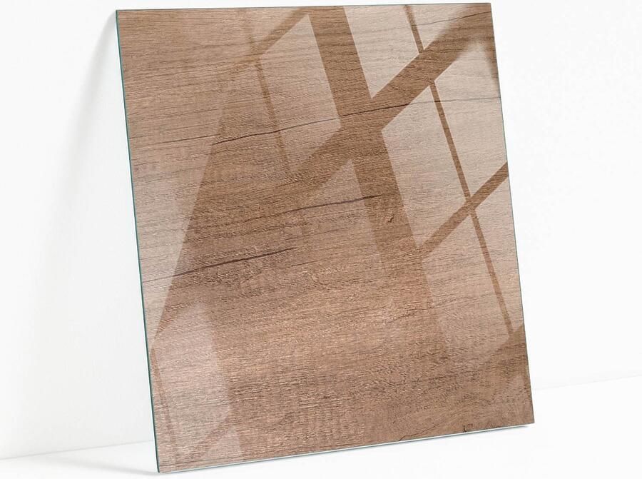 WALLFLUENT Natuurlijk Houtpatroon Glazen Plaat 60 x 60 cm Bruin Glasplaat Tafel Vierkant Tafelblad Glas Gehard Glas Gehard Glazen Tafelblad Voor de Eettafel in de Eetkamer