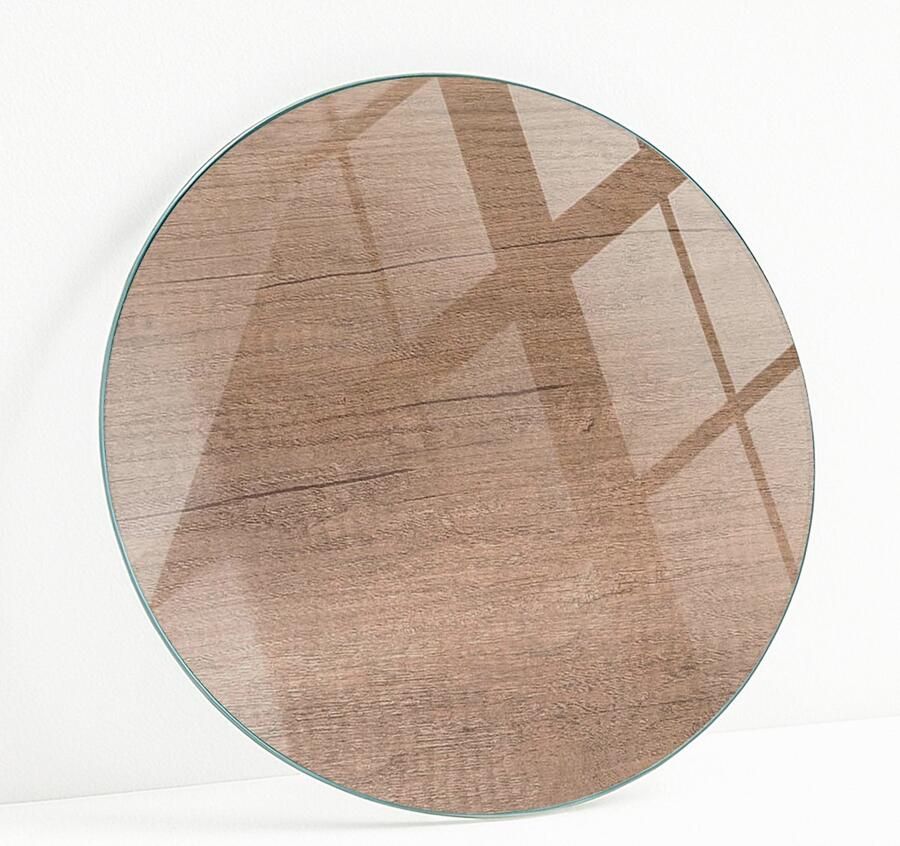 WALLFLUENT Natuurlijk Houtpatroon Glazen Plaat 90 cm Bruin Glasplaat Tafel Rond Tafelblad Glas Gehard Glas Gehard Glazen Tafelblad Voor de Eettafel in de Eetkamer