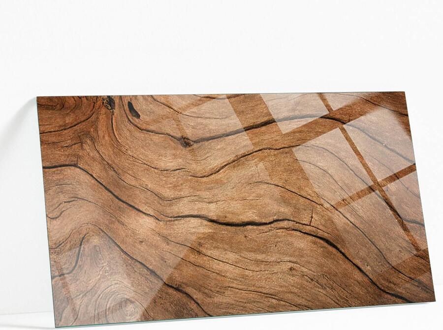 WALLFLUENT Natuurlijk Houtpatroon Veiligheidsglas 140 x 70 cm Bruin Gehard Glas Rechthoekig Tafelblad Glas Glazen Plaat Gehard Glazen Tafelblad Voor de Eettafel in de Eetkamer