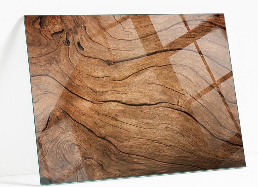 WALLFLUENT Natuurlijk Houtpatroon Veiligheidsglas 100 x 70 cm Bruin Gehard Glas Rechthoekig Tafelblad Glas Glazen Plaat Gehard Glazen Tafelblad Voor de Eettafel in de Eetkamer