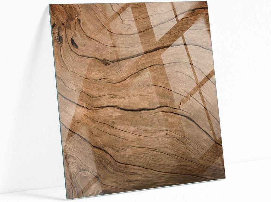 WALLFLUENT Natuurlijk Houtpatroon Veiligheidsglas 50 x 50 cm Bruin Gehard Glas Vierkant Tafelblad Glas Glazen Plaat Gehard Glazen Tafelblad Voor de Eettafel in de Eetkamer