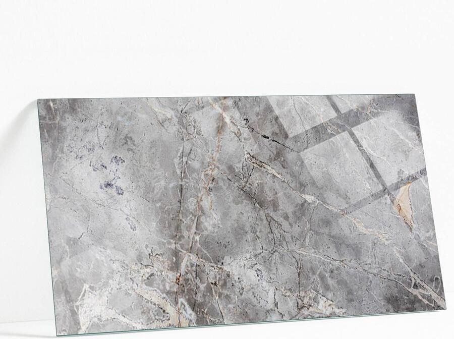 WALLFLUENT Natuurlijk Marmerpatroon Glazen Plaat 100 x 50 cm Grijs Glasplaat Tafel Rechthoekig Tafelblad Glas Gehard Glas Gehard Glazen Tafelblad Voor de Eettafel in de Eetkamer