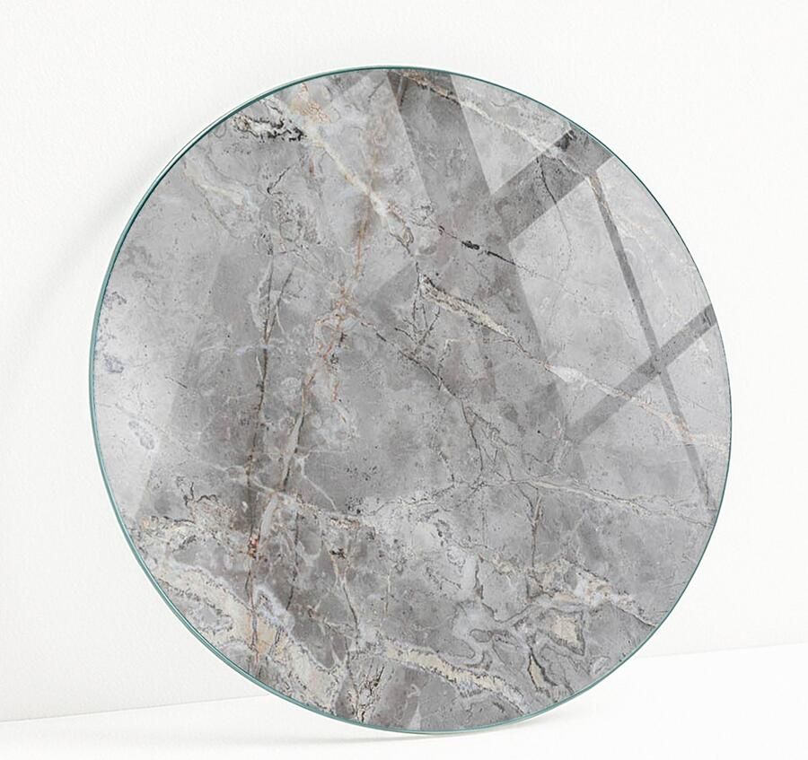 WALLFLUENT Natuurlijk Marmerpatroon Glazen Plaat 70 cm Grijs Glasplaat Tafel Rond Tafelblad Glas Gehard Glas Gehard Glazen Tafelblad Voor de Eettafel in de Eetkamer