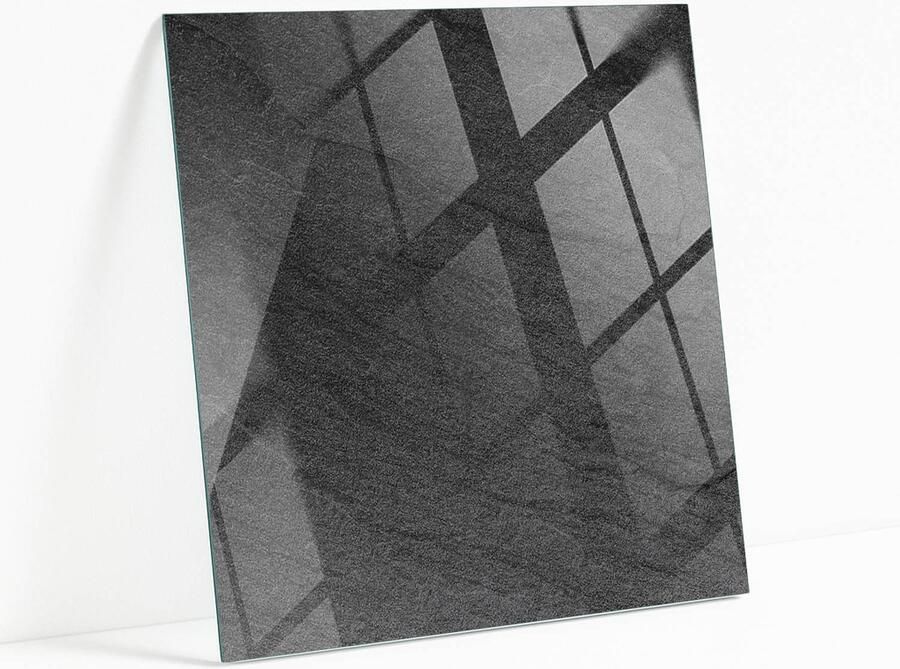 WALLFLUENT Natuursteen Textuur Glasplaat Tafel 50 x 50 cm Zwart Veiligheidsglas Vierkant Tafelblad Glas Glazen Tafelblad Glazen Tafelblad voor Tuin of Terrastafels