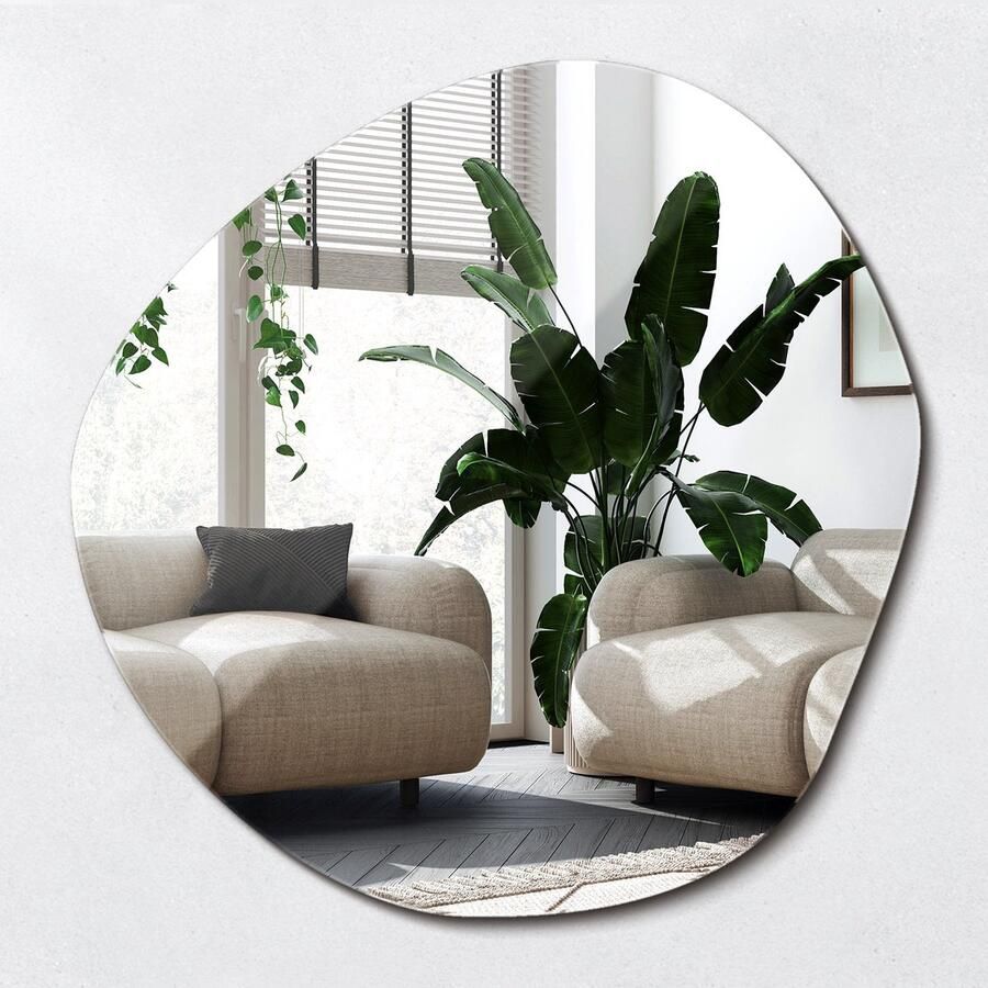 WALLFLUENT Spiegel Organische Spiegel Onregelmatig 86 cm x 86 cm Spiegel Asymmetrisch Kledingkamerspiegel – Gangspiegel – Badkamerspiegel – Spiegel voor kaptafel Make-up Spiegel Scheerspiegel Hangspiegel Minimalistische Wandspiegel