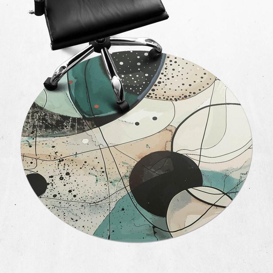 WALLFLUENT Vloerbeschermer Abstracte Cirkels 100 cm Turkoois Bureau Stoel Mat Rond PVC Vloerbeschermer-Computer Stoel Mat-Kantoordecoraties Boho-patroon