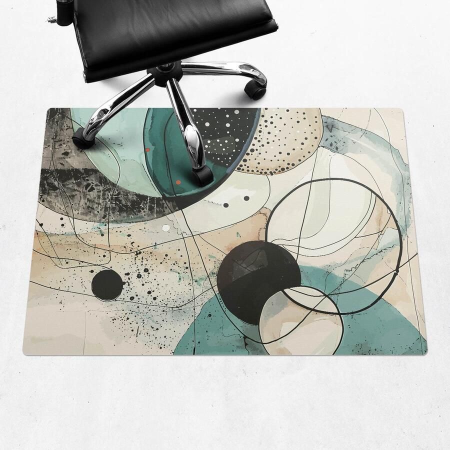 WALLFLUENT Vloerbeschermer Abstracte Cirkels 100x70 cm Turkoois Bureau Stoel Mat Rechthoekig PVC Vloerbeschermer-Computer Stoel Mat-Kantoordecoraties Boho-patroon