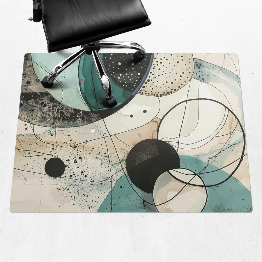 WALLFLUENT Vloerbeschermer Abstracte Cirkels 120x90 cm Turkoois Vloerbeschermer Bureaustoel Rechthoekig PVC Vloerbeschermer-Computer Stoel Mat-Kantoordecoraties Boho-patroon