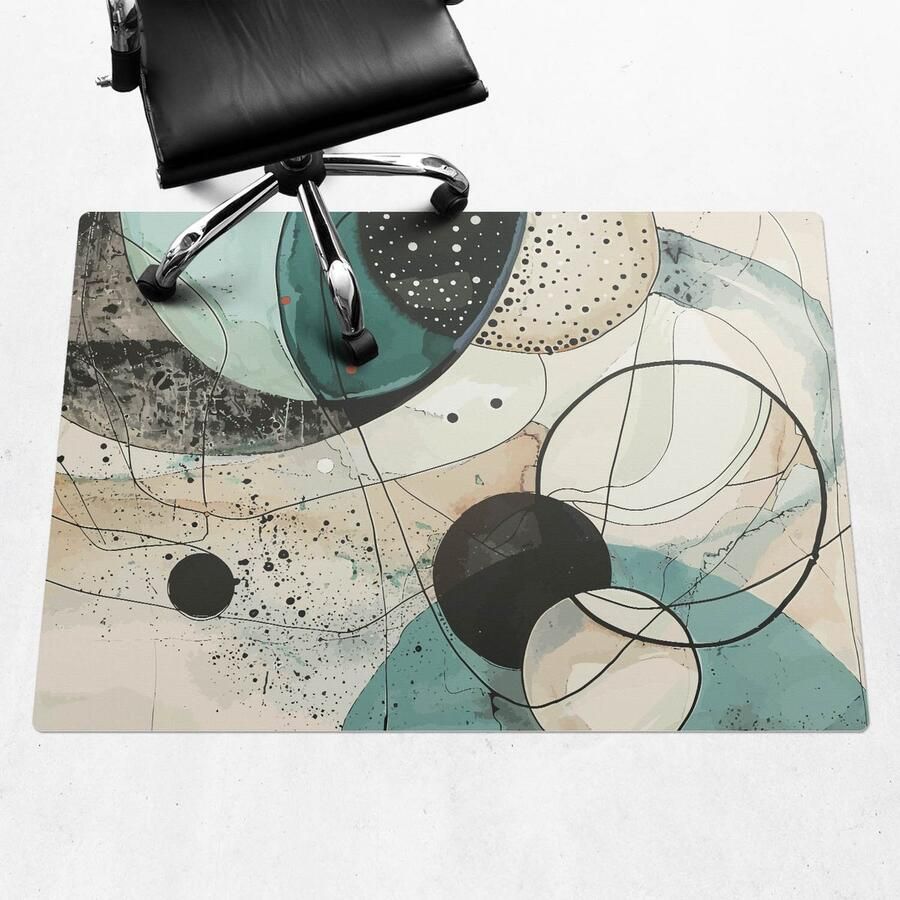 WALLFLUENT Vloerbeschermer Abstracte Cirkels 140x100 cm Turkoois Vloerbeschermer Bureaustoel Tapijt Rechthoekig PVC Vloerbeschermer-Stoel Mat-Kantoordecoraties Boho-patroon