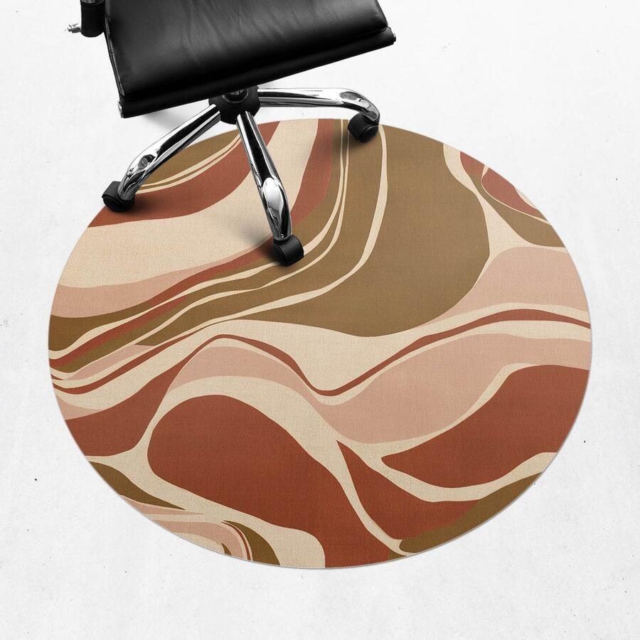WALLFLUENT Vloerbeschermer Abstracte Golven 100 cm Beige Bureau Stoel Mat Rond Vloerbeschermer Groot-Stoel Mat-Werkplekdecoraties Boho-patroon