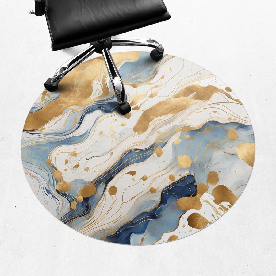 WALLFLUENT Vloerbeschermer Abstracte Golven 100 cm Blauw Vloerbeschermer Bureaustoel Rond Vloerbeschermer Tapijt-Stoel Mat-Werkplekdecoraties Organisch marmerpatroon
