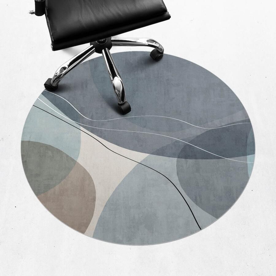 WALLFLUENT Vloerbeschermer Abstracte Golven 100 cm Blauw Vloerbeschermer Bureaustoel Rond Vloerbeschermer Tapijt-Stoel Mat-Kantoordecoraties Boho-patroon
