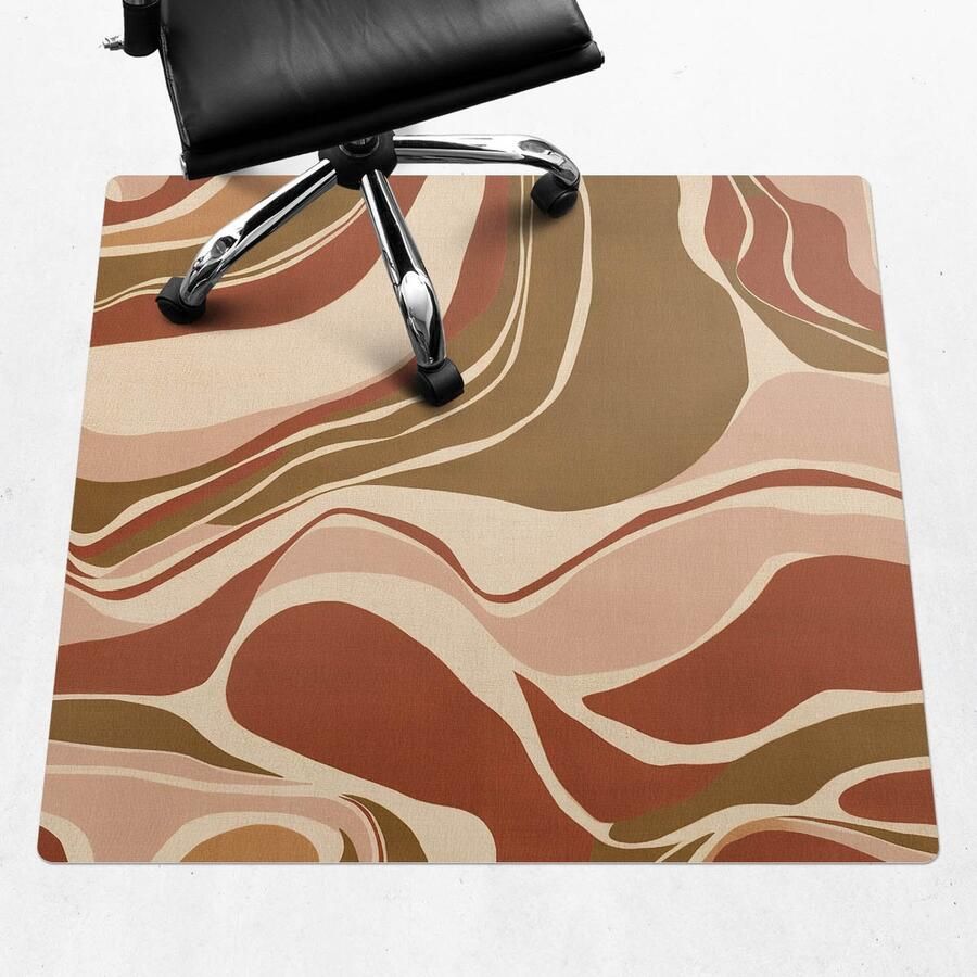 WALLFLUENT Vloerbeschermer Abstracte Golven 100x100 cm Beige Bureaustoelmat Vierkant Vloerbeschermer Groot-Stoel Mat-Werkplekdecoraties Boho-patroon