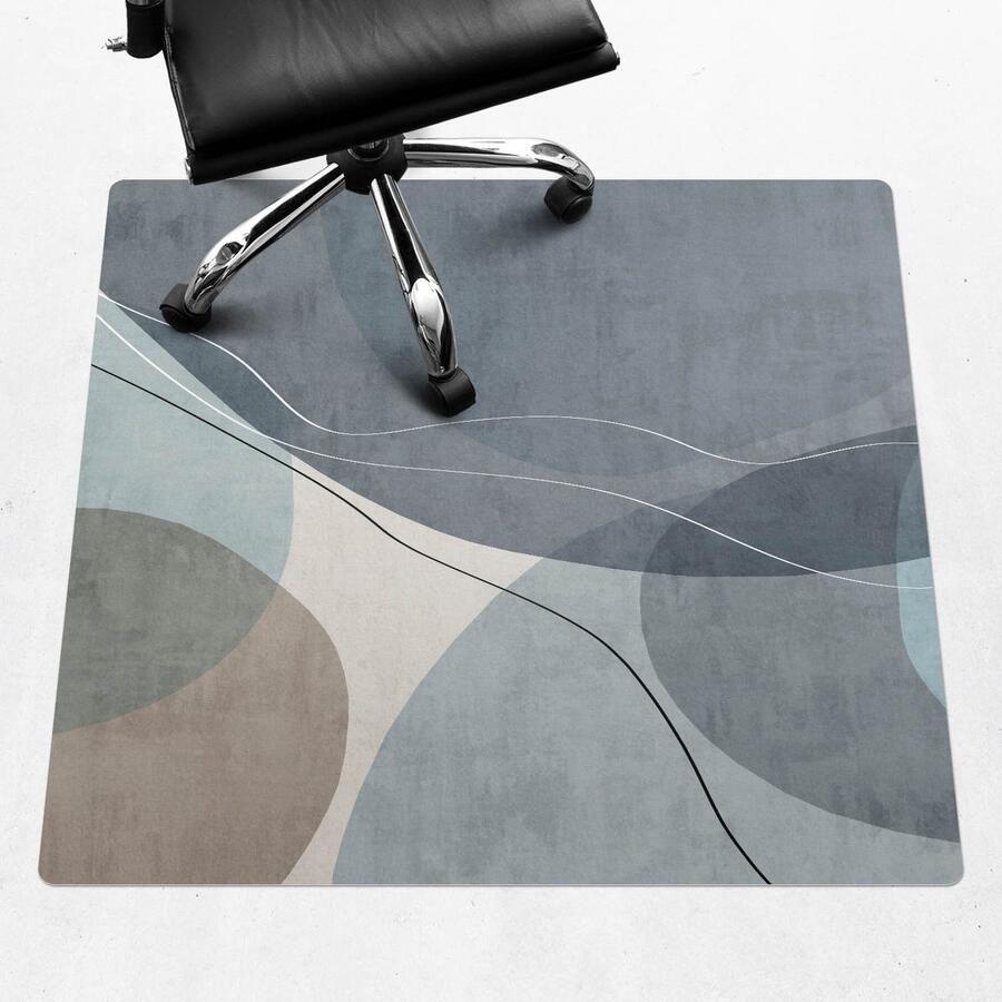 WALLFLUENT Vloerbeschermer Abstracte Golven 100x100 cm Blauw Vloerbeschermer Bureaustoelmat Vierkant Vloerbeschermer Vinyl-Computer Stoel Mat-Kantoordecoraties Boho-patroon