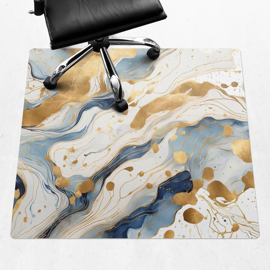WALLFLUENT Vloerbeschermer Abstracte Golven 100x100 cm Blauw Vloerbeschermer Bureaustoelmat Vierkant Vloerbeschermer Tapijt-Stoel Mat-Werkplekdecoraties Organisch marmerpatroon