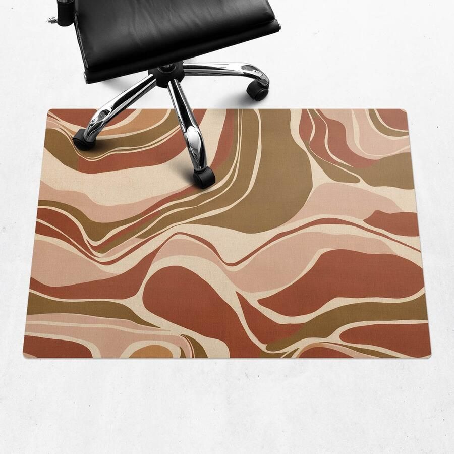 WALLFLUENT Vloerbeschermer Abstracte Golven 100x70 cm Beige Bureau Stoel Mat Rechthoekig Vloerbeschermer Groot-Stoel Mat-Werkplekdecoraties Boho-patroon