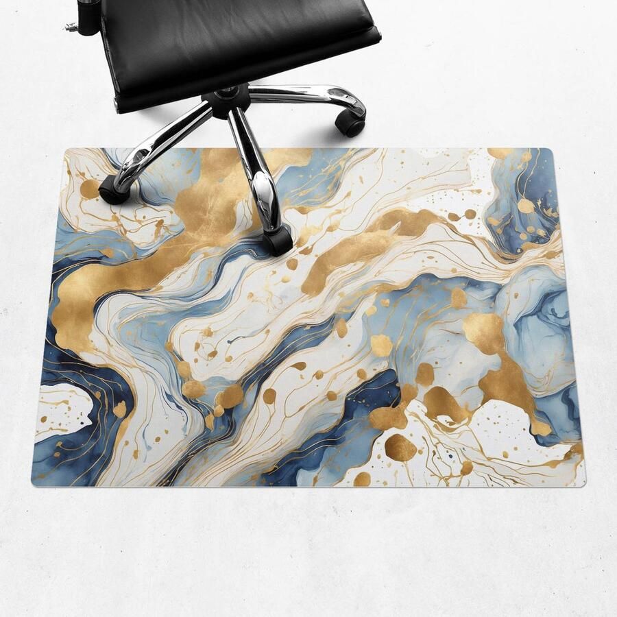 WALLFLUENT Vloerbeschermer Abstracte Golven 100x70 cm Blauw Vloerbeschermer Bureaustoel Rechthoekig Vloerbeschermer Tapijt-Stoel Mat-Werkplekdecoraties Organisch marmerpatroon