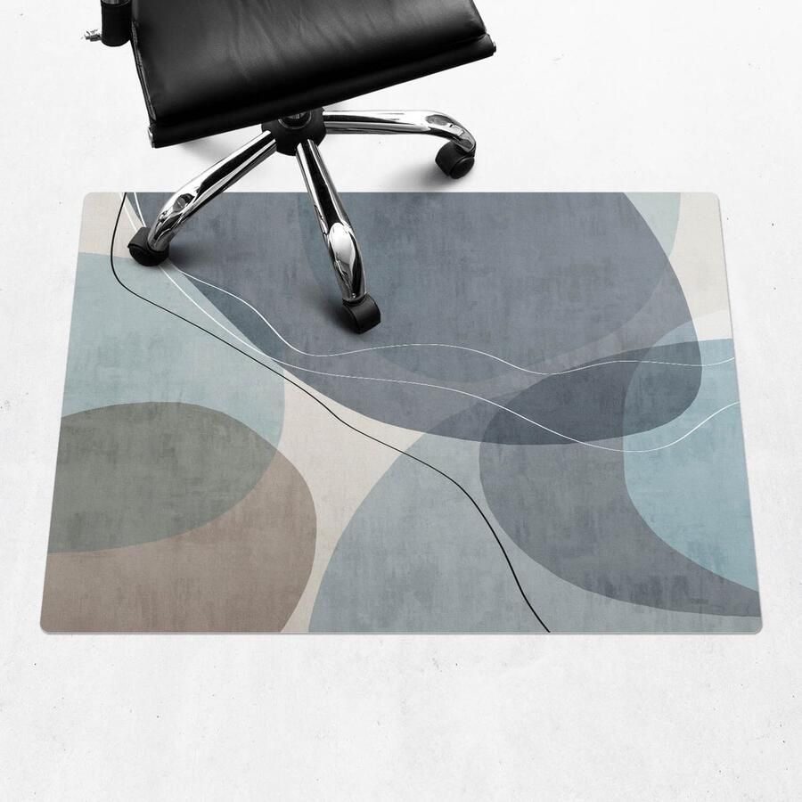 WALLFLUENT Vloerbeschermer Abstracte Golven 100x70 cm Blauw Vloerbeschermer Bureaustoel Rechthoekig Vloerbeschermer Tapijt-Stoel Mat-Kantoordecoraties Boho-patroon