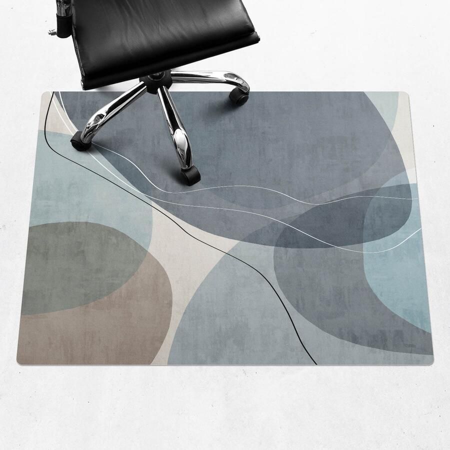WALLFLUENT Vloerbeschermer Abstracte Golven 120x90 cm Blauw Bureaustoel Vloerbeschermer Rechthoekig Vloerbeschermer Tapijt-Stoel Mat-Kantoordecoraties Boho-patroon