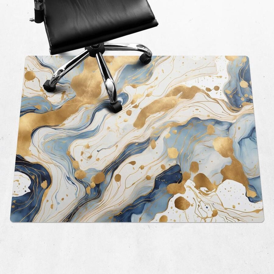 WALLFLUENT Vloerbeschermer Abstracte Golven 120x90 cm Blauw Bureaustoel Vloerbeschermer Rechthoekig Vloerbeschermer Tapijt-Stoel Mat-Werkplekdecoraties Organisch marmerpatroon