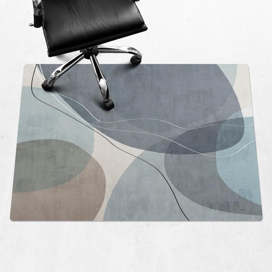 WALLFLUENT Vloerbeschermer Abstracte Golven 140x100 cm Blauw Bureaustoelmat Rechthoekig Vloerbeschermer Vinyl-Computer Stoel Mat-Kantoordecoraties Boho-patroon