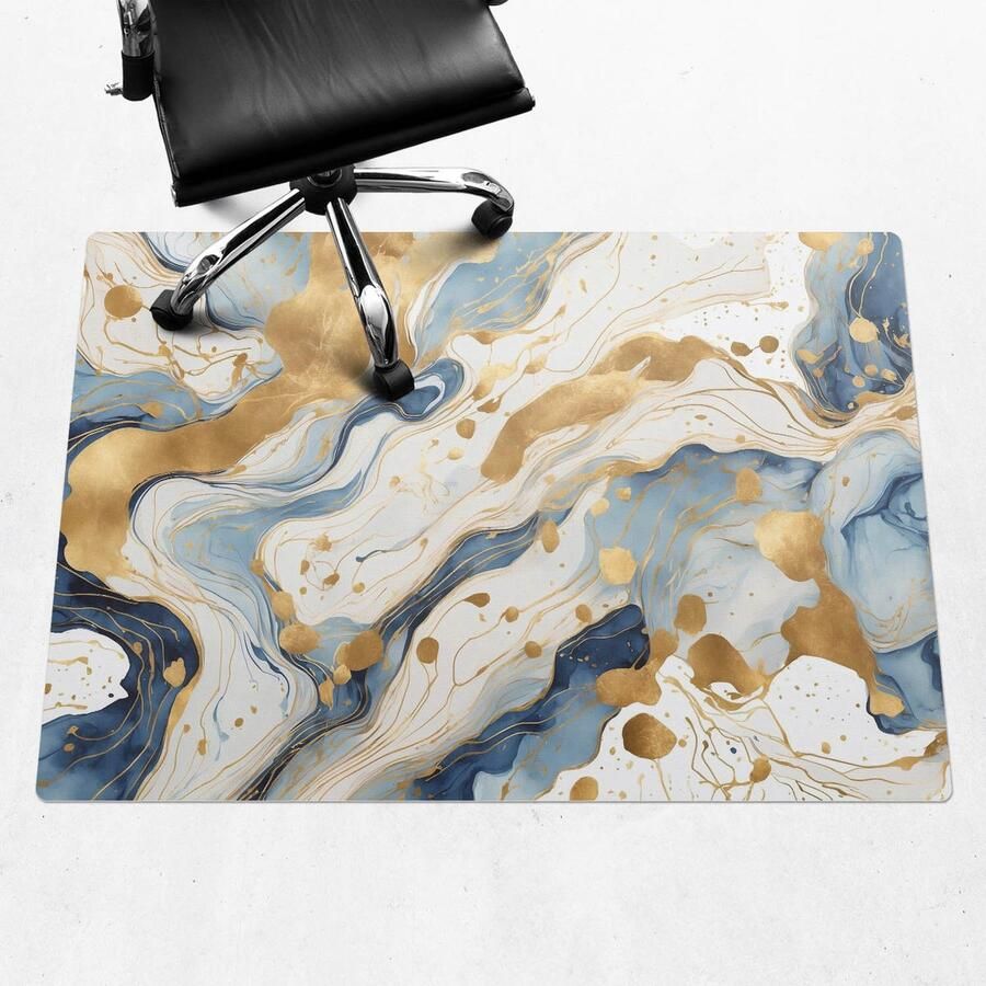 WALLFLUENT Vloerbeschermer Abstracte Golven 140x100 cm Blauw Bureaustoelmat Rechthoekig Vloerbeschermer Tapijt-Stoel Mat-Werkplekdecoraties Organisch marmerpatroon