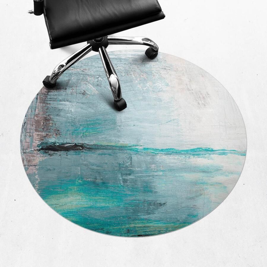 WALLFLUENT Vloerbeschermer Abstracte Mist 100 cm Turkoois Bureau Stoel Mat Rond Mótif Vloerbeschermer-Computer Stoel Mat-Werkplekdecoraties Organisch marmerpatroon