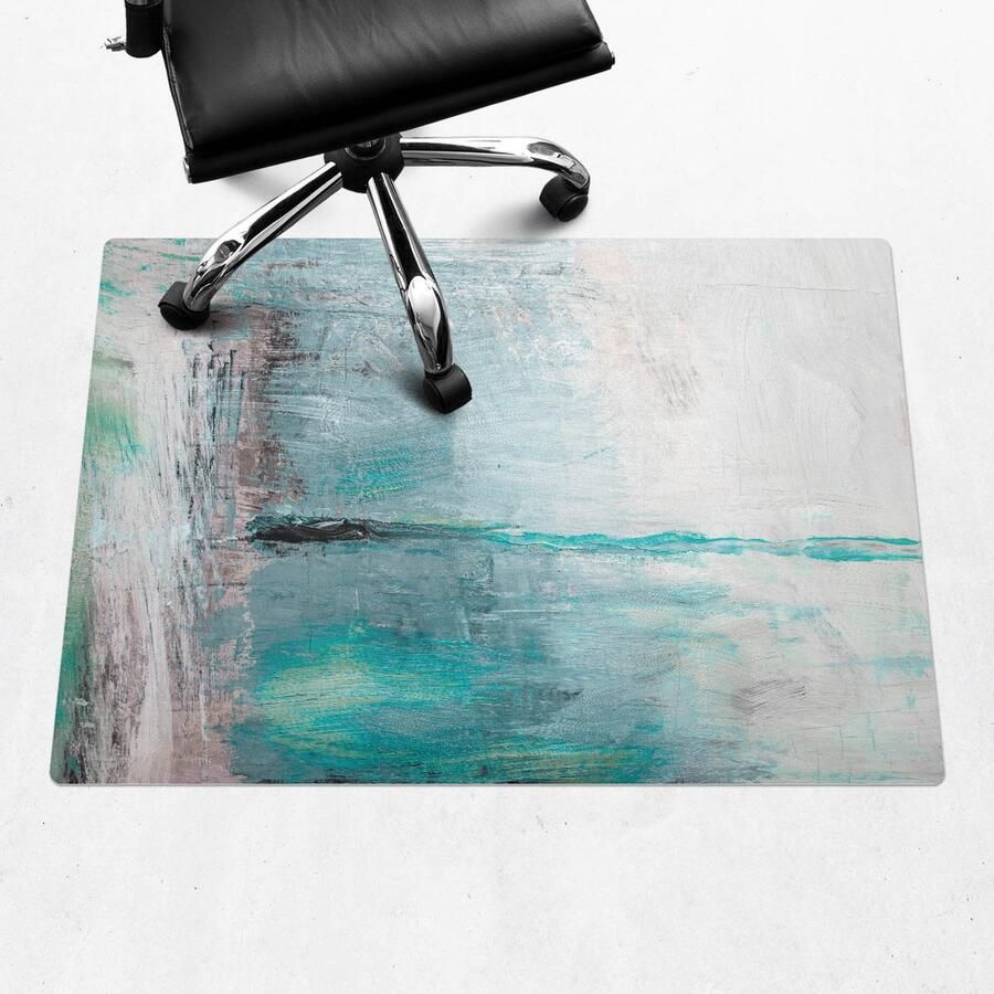 WALLFLUENT Vloerbeschermer Abstracte Mist 100x70 cm Turkoois Bureau Stoel Mat Rechthoekig Mótif Vloerbeschermer-Computer Stoel Mat-Werkplekdecoraties Organisch marmerpatroon