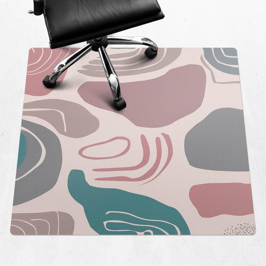 WALLFLUENT Vloerbeschermer Abstracte Vormen 100x100 cm Roze Bureaustoel Vloerbeschermer Vierkant Motif Vloerbeschermer-Stoel Mat-Werkplekdecoraties Boho-patroon