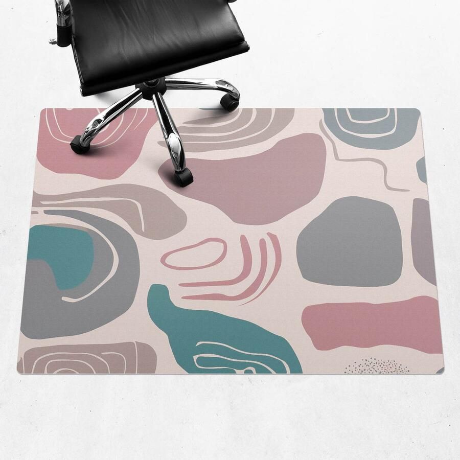 WALLFLUENT Vloerbeschermer Abstracte Vormen 140x100 cm Roze Vloerbeschermer Bureaustoel Rechthoekig Motif Vloerbeschermer-Stoel Mat-Werkplekdecoraties Boho-patroon