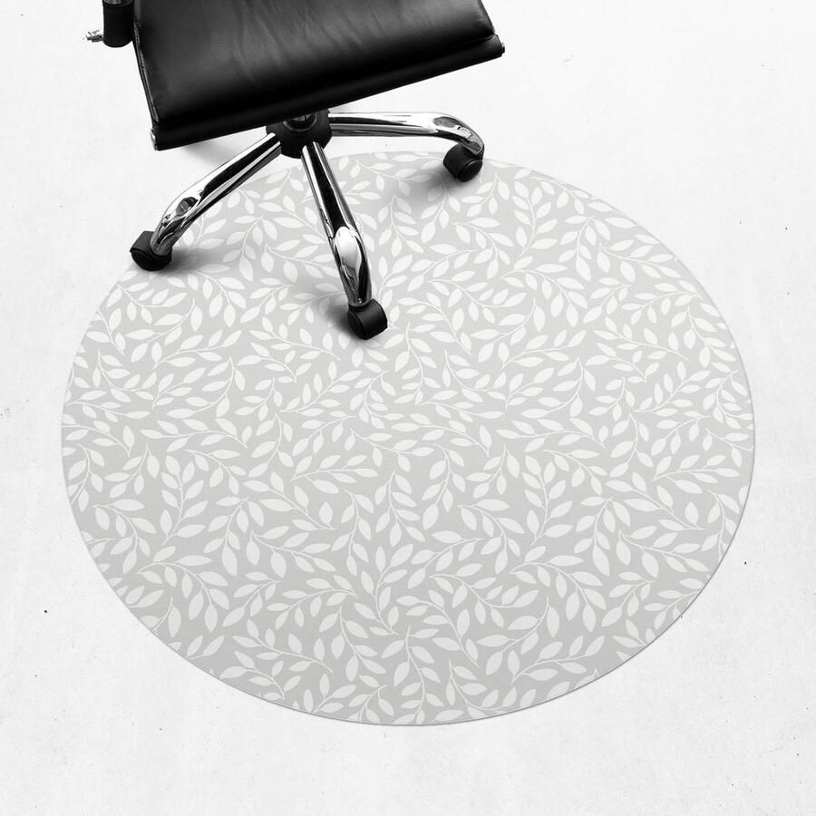 WALLFLUENT Vloerbeschermer Bladpatroon 100 cm Grijs Bureau Stoel Mat Rond Mótif Vloerbeschermer-Stoel Mat-Kantoordecoraties Boho-patroon