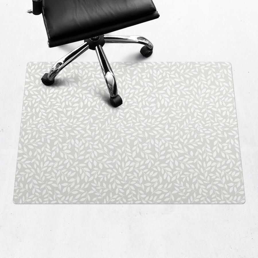 WALLFLUENT Vloerbeschermer Bladpatroon 100x70 cm Grijs Bureau Stoel Mat Rechthoekig Mótif Vloerbeschermer-Stoel Mat-Kantoordecoraties Boho-patroon