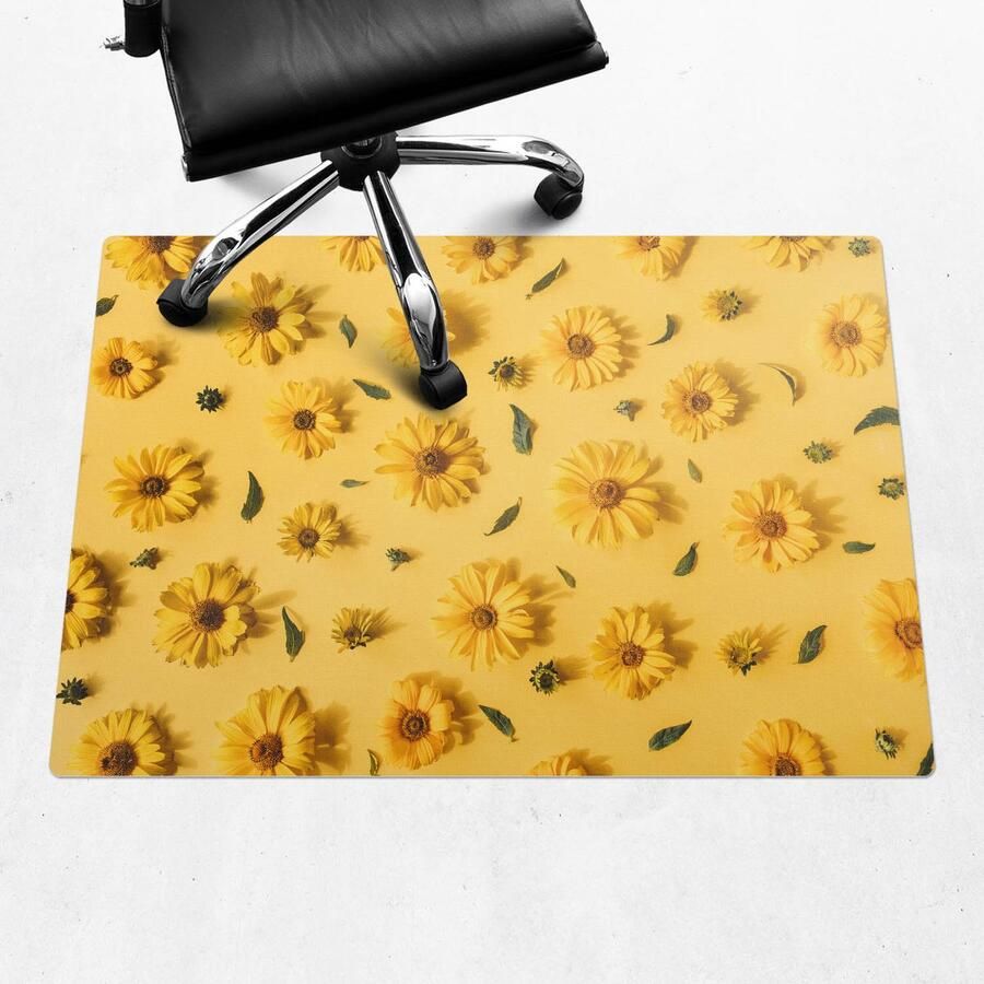 WALLFLUENT Vloerbeschermer Bloemen Op De Achtergrond 100x70 cm Geel Bureaustoel Vloerbeschermer Rechthoekig Vloerbeschermer Groot-Stoel Mat-Werkplekdecoraties Boho-patroon