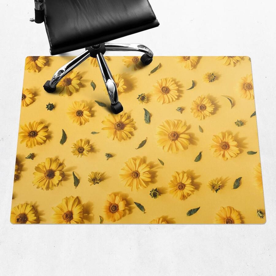 WALLFLUENT Vloerbeschermer Bloemen Op De Achtergrond 120x90 cm Geel Vloerbeschermer Bureaustoel Rechthoekig Vloerbeschermer Groot-Stoel Mat-Werkplekdecoraties Boho-patroon