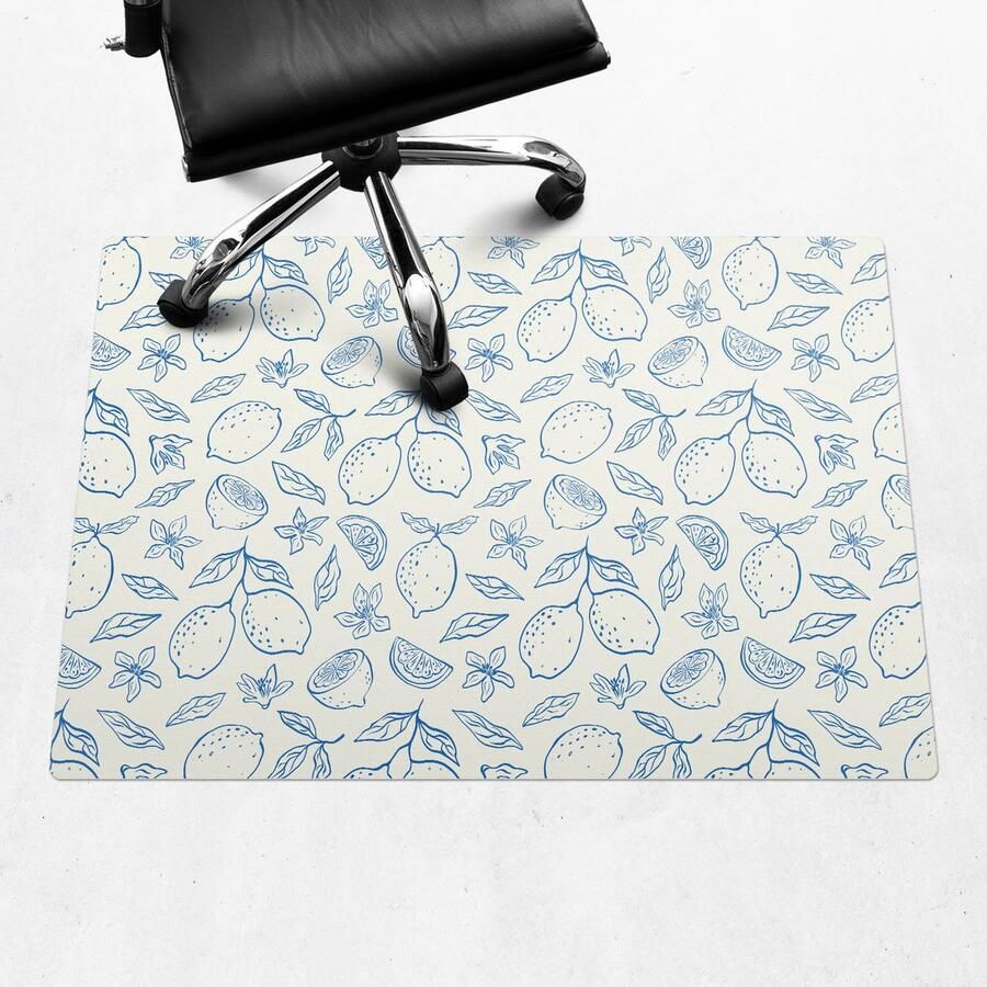 WALLFLUENT Vloerbeschermer Citroen Retro Patroon 100x70 cm Blauw Vloerbeschermer Bureaustoel Rechthoekig Vloerbeschermer Vinyl-Stoel Mat-Werkplekdecoraties Boho-patroon