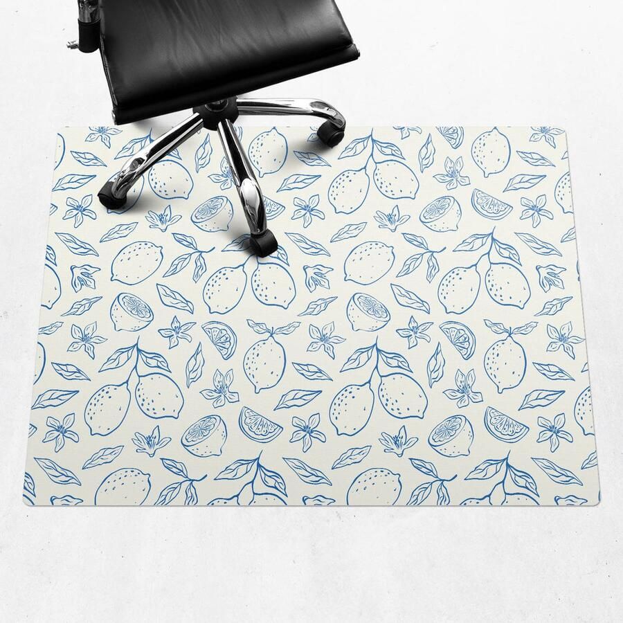 WALLFLUENT Vloerbeschermer Citroen Retro Patroon 120x90 cm Blauw Bureaustoel Vloerbeschermer Rechthoekig Vloerbeschermer Vinyl-Stoel Mat-Werkplekdecoraties Boho-patroon