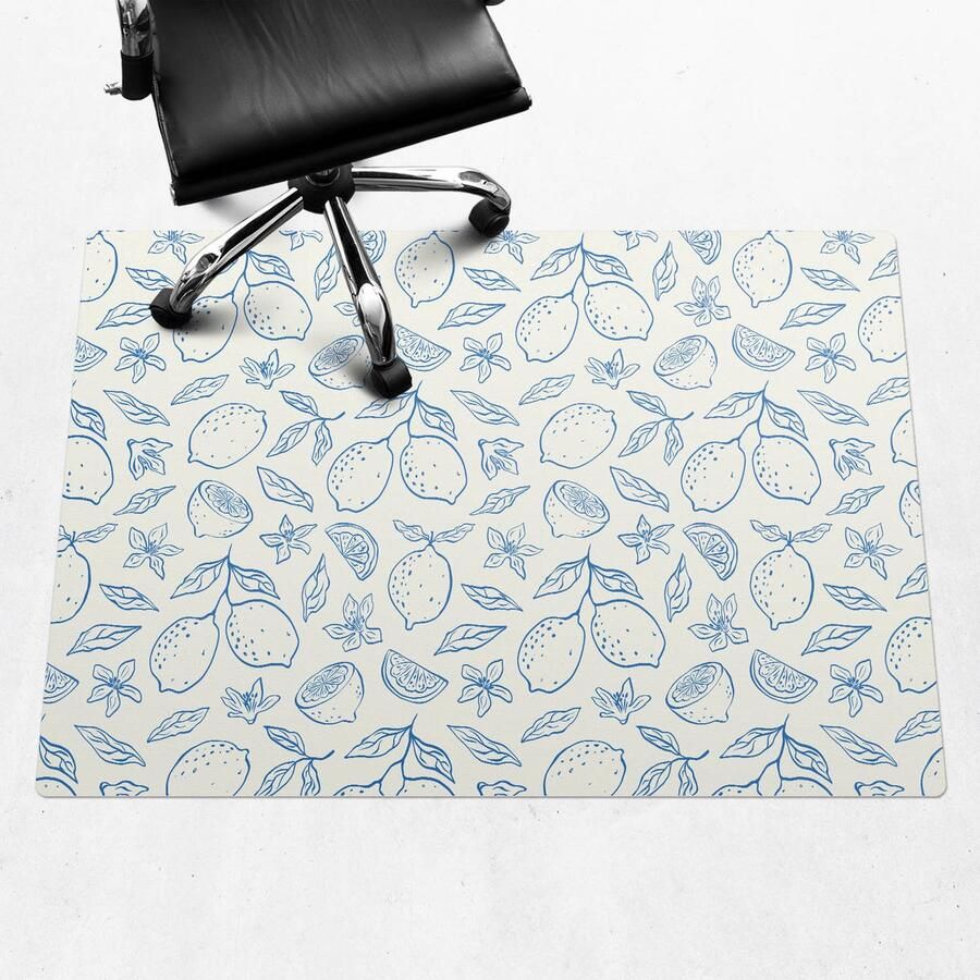 WALLFLUENT Vloerbeschermer Citroen Retro Patroon 140x100 cm Blauw Mótif Bureaustoelmat Rechthoekig Vloerbeschermer Vinyl-Computer Stoel Mat-Werkplekdecoraties Boho-patroon