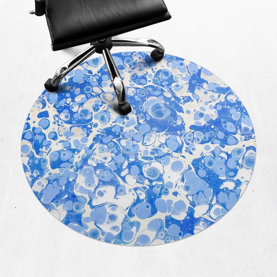 WALLFLUENT Vloerbeschermer Gemarmerde Bubbels 100 cm Blauw Vloerbeschermer Bureaustoel Tapijt Rond Vloerbeschermer Vinyl-Computer Stoel Mat-Werkplekdecoraties Organisch marmerpatroon