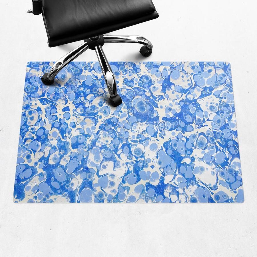 WALLFLUENT Vloerbeschermer Gemarmerde Bubbels 100x70 cm Blauw Vloerbeschermer Bureaustoel Tapijt Rechthoekig Vloerbeschermer Vinyl-Computer Stoel Mat-Werkplekdecoraties Organisch marmerpatroon