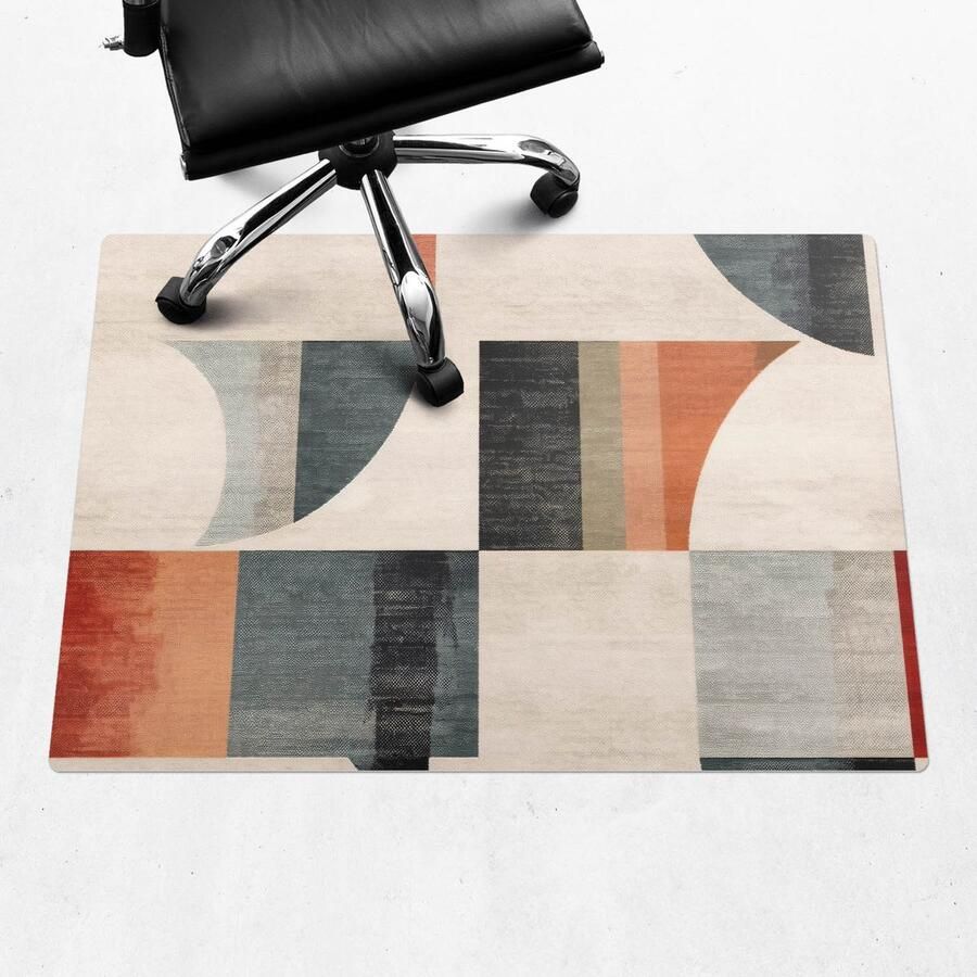 WALLFLUENT Vloerbeschermer Geometrische Retrovormen 100x70 cm Beige Bureaustoel Vloerbeschermer Rechthoekig Vloerbeschermer Groot-Stoel Mat-Werkplekdecoraties Boho-patroon